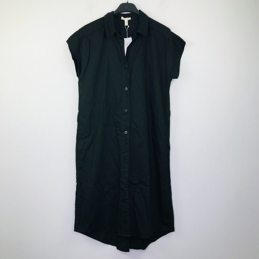 Eileen Fisher Women's Small Dress Black Twill Classic Collared Dolman NWT BR28